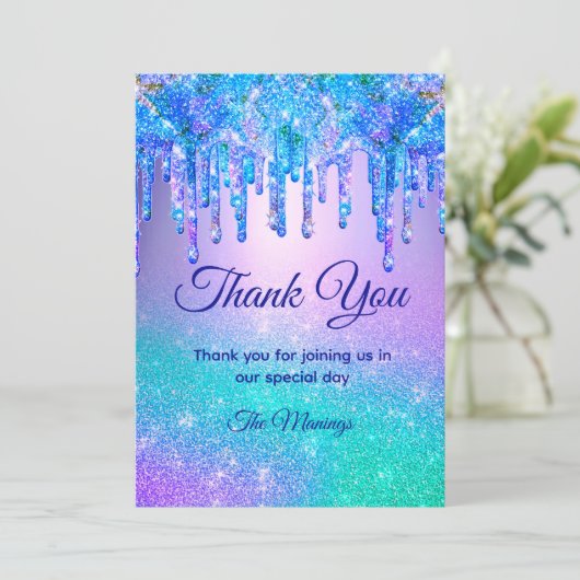 Carte Chic bleu violet ombre goutte parties scintillant (Debout devant)