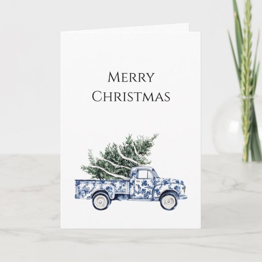 Carte Chic Blue Floral Camion Arbre de Noël (Devant)