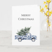 Carte Chic Blue Floral Camion Arbre de Noël (Fleur jaune)
