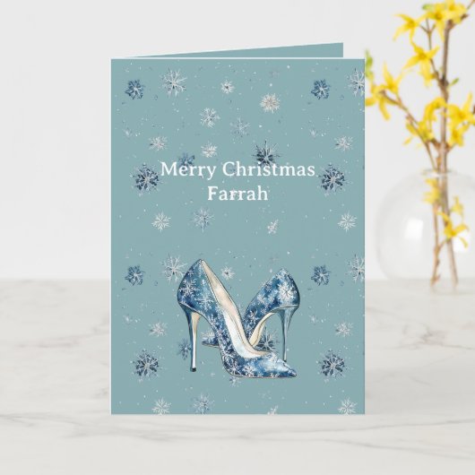 Carte Chic Blue Snowflakes High Heels (Fleur jaune)