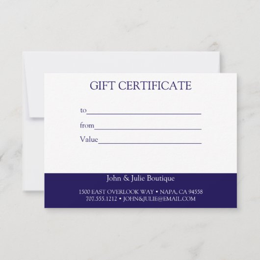 Carte Chic Blush Navy Bleu certificat cadeau (Dos)