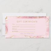 Carte Chic Blush Pink Gold Agate Marble Gift Certificate (Dos)
