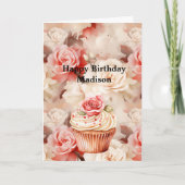 Carte Chic Blush Rose Cupcake Anniversaire (Devant)