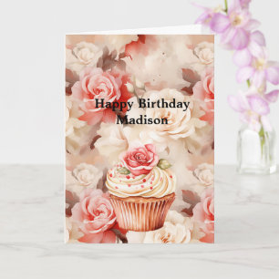 Carte Chic Blush Rose Cupcake Anniversaire