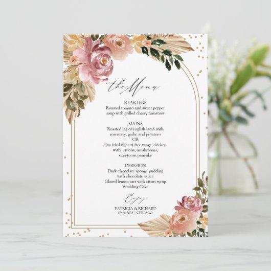 Carte Chic Boho Floral Mariage (Debout devant)