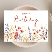 Carte Chic Boho thème Fleur sauvage Joyeux script d'anni