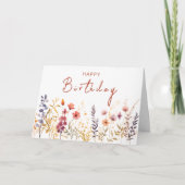 Carte Chic Boho thème Fleur sauvage Joyeux script d'anni (Devant)