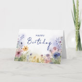 Carte Chic Boho thème Fleur sauvage Marine Joyeux annive (Devant)