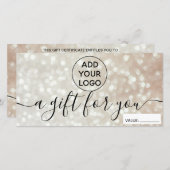 Carte Chic bokeh or parties scintillant logo cadeau cert (Devant / Derrière)
