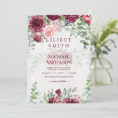 Carte Chic Bourgogne Blush Rose Floral Mariage (Debout devant)