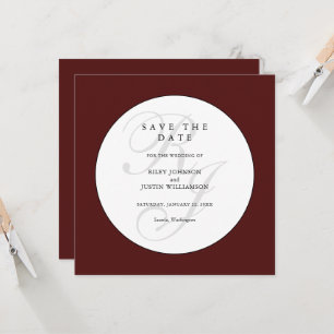 Carte Chic Bourgogne et Blanc Monogramme Enregistrer la