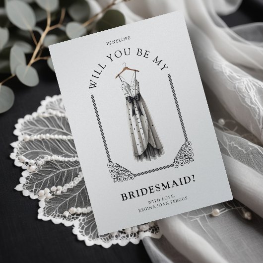 Carte Chic Bridesmaid Black Polka Dots Ornate Dome