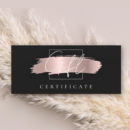 Carte Chic Brush Stroke Rose Gold Black certificat cadea
