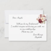 Carte Chic Burgundy Flowers Bridesmaid (Dos)