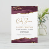 Carte Chic Burgundy Gold Agate Baby shower géographique (Debout devant)