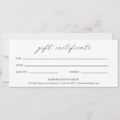 Carte Chic Calligraphie Logo Certificat Cadeau d'affaire (Dos)