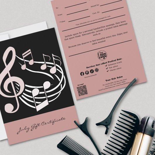 Carte Chic coiffeur rose juillet certificat cadeau