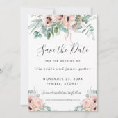 Carte Chic de Faire-Part Rose Pâle Floral et Feuil (Devant)