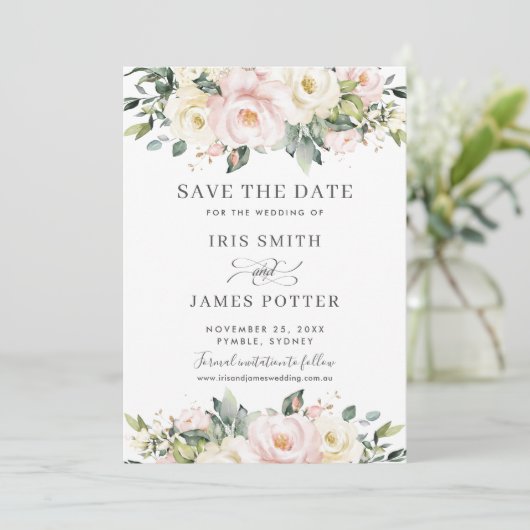 Carte chic de mariage à conserver avec fleurs en i (Debout devant)