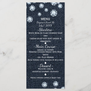 Carte chic de menu de denim et d'événement de