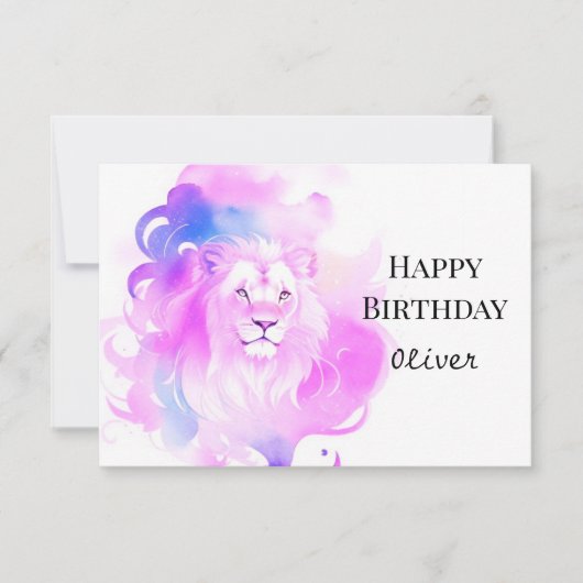 Carte Chic Elegant Aquarelle Lion Anniversaire (Devant)