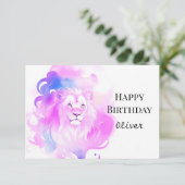Carte Chic Elegant Aquarelle Lion Anniversaire (Debout devant)
