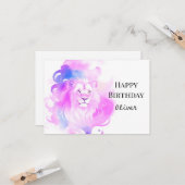 Carte Chic Elegant Aquarelle Lion Anniversaire (Devant/Arrière en situation)