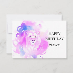 Carte Chic Elegant Aquarelle Lion Anniversaire