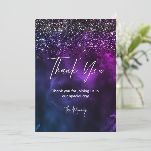 Carte Chic élégant marbre bleu violet art merci (Debout devant)