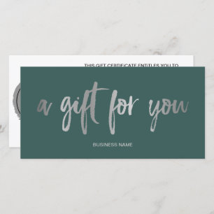 Carte Chic fausse feuille argent vert logo certificat ca