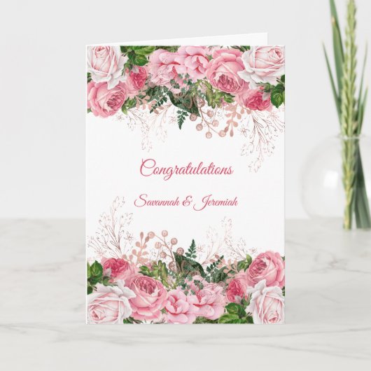 Carte Chic Fleurs Roses Félicitations Mariage (Devant)