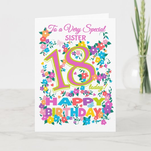 Carte Chic Floral 18e anniversaire pour soeur (Devant)
