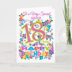 Carte Chic Floral 18e anniversaire pour soeur