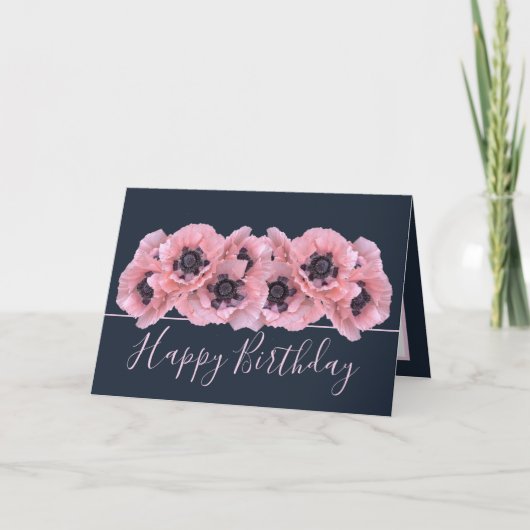 Carte Chic Floral Bouquet Pink Poppy Botanical Birthday (Devant)