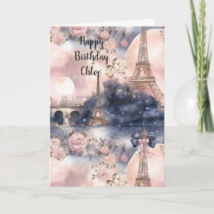 Carte Chic Français Rose Bleu Paris Tour Eiffel Annivers