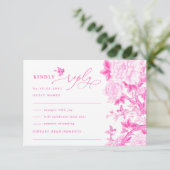 Carte Chic Fuchsia Chinoiserie Bird Peony Wedding RSVP (Debout devant)