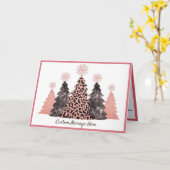 Carte Chic Glitter Christmas Trees Pink Leopard Gray (Fleur jaune)