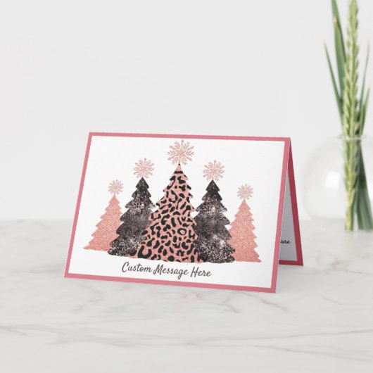 Carte Chic Glitter Christmas Trees Pink Leopard Gray (Devant)