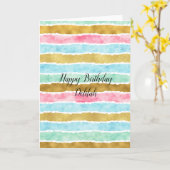 Carte Chic Gold Watercolor Stripes Anniversaire (Fleur jaune)
