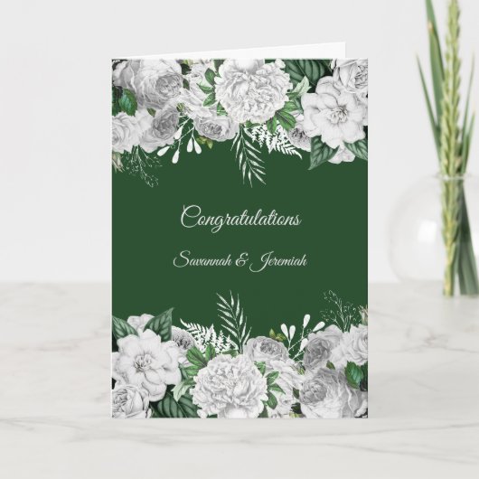 Carte Chic Green White Floral Félicitations Mariage (Devant)