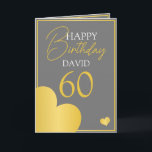 Carte Chic Grey and Gold Husband 60e anniversaire<br><div class="desc">Chic Grey and Gold Husband 60th Birthday, un design agréable et élégant fait pour tous ceux qui cherchent une carte d'anniversaire chic pour l'anniversaire de leur mari. Le design comporte une simple bordure en or avec des coeurs, ainsi qu'un texte modifiable que vous pouvez personnaliser. Si vous rencontrez des problèmes...</div>