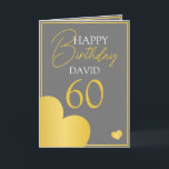 Carte Chic Grey and Gold Husband 60e anniversaire<br><div class="desc">Chic Grey and Gold Husband 60th Birthday, un design agréable et élégant fait pour tous ceux qui cherchent une carte d'anniversaire chic pour l'anniversaire de leur mari. Le design comporte une simple bordure en or avec des coeurs, ainsi qu'un texte modifiable que vous pouvez personnaliser. Si vous rencontrez des problèmes...</div>