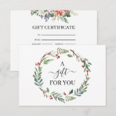 Carte Chic Holly Berry & Feuille Wreath Certificat cadea (Devant / Derrière)