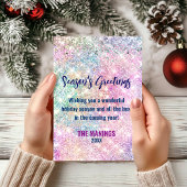 Carte Chic iridescente rose parties scintillant Noël nou