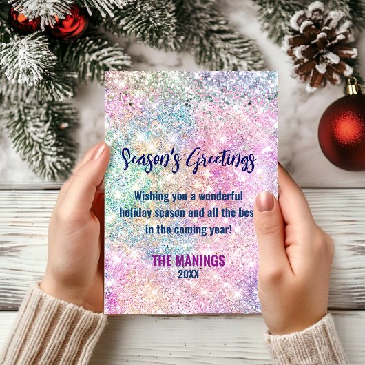 Carte Chic iridescente rose parties scintillant Noël nou