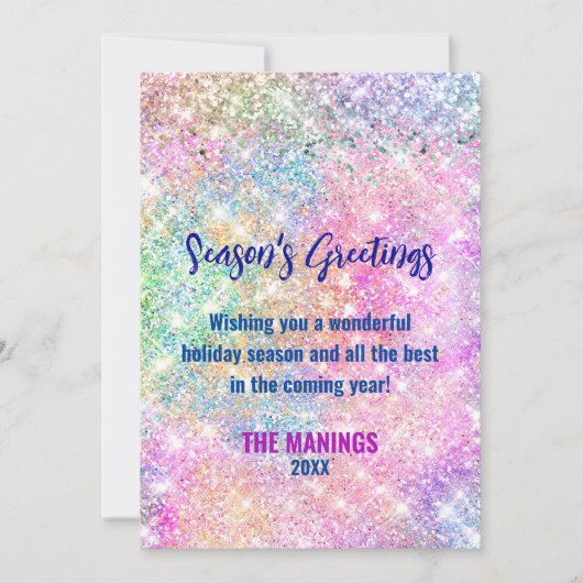 Carte Chic iridescente rose parties scintillant Noël nou (Devant)