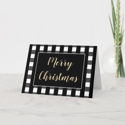 Carte Chic Joyeux Noël noir et blanc Plaid Blank (Devant)