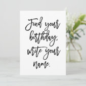Carte Chic Lettre À La Main Trouvez Votre Anniversaire, (Debout devant)