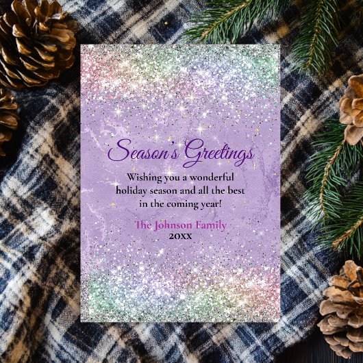 Carte Chic lilas violet fausse parties scintillant Noël