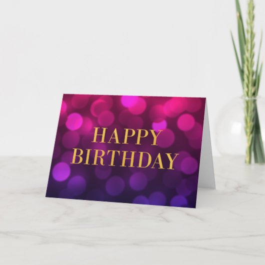 Carte Chic Magenta Bokeh Lights Faux Gold Joyeux Anniver (Devant)